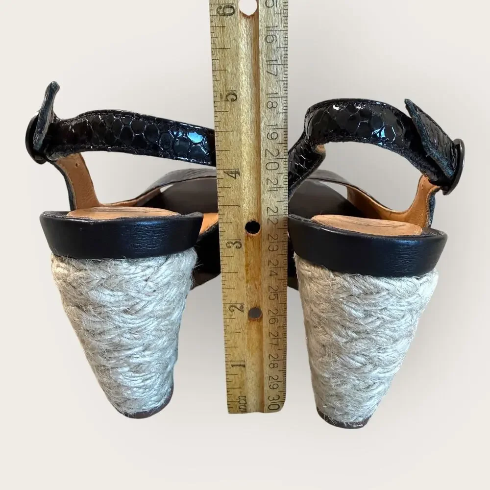 Nurture Black Womens Size 8M Patent Leather Espadrille Wedge Sandals Slingback